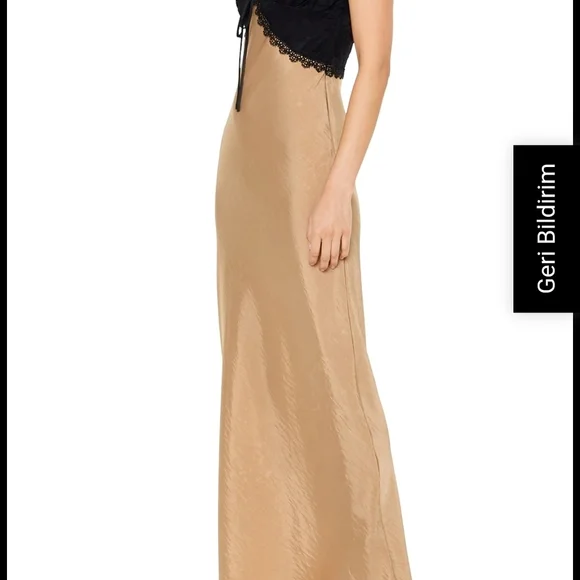 Chic Black and Tan Maxi Dress With Lace Necklines and Tie - Picture 6 of 7